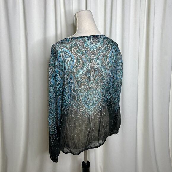 a.n.a Sheer Paisley Blouse Sheer Ombre Long Sleeve Women's Medium Blue Boho - Picture 5 of 9